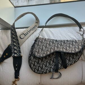 Dior Black and Cream Saddle Bag